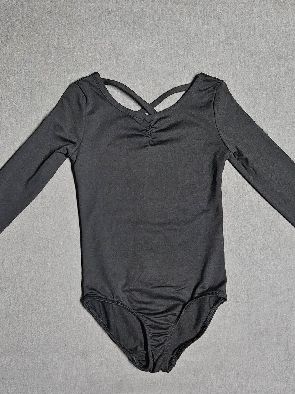 Danskin Now Girls' Black Long-Sleeve Dance Leotard with Cross-Back Straps XS 4/5